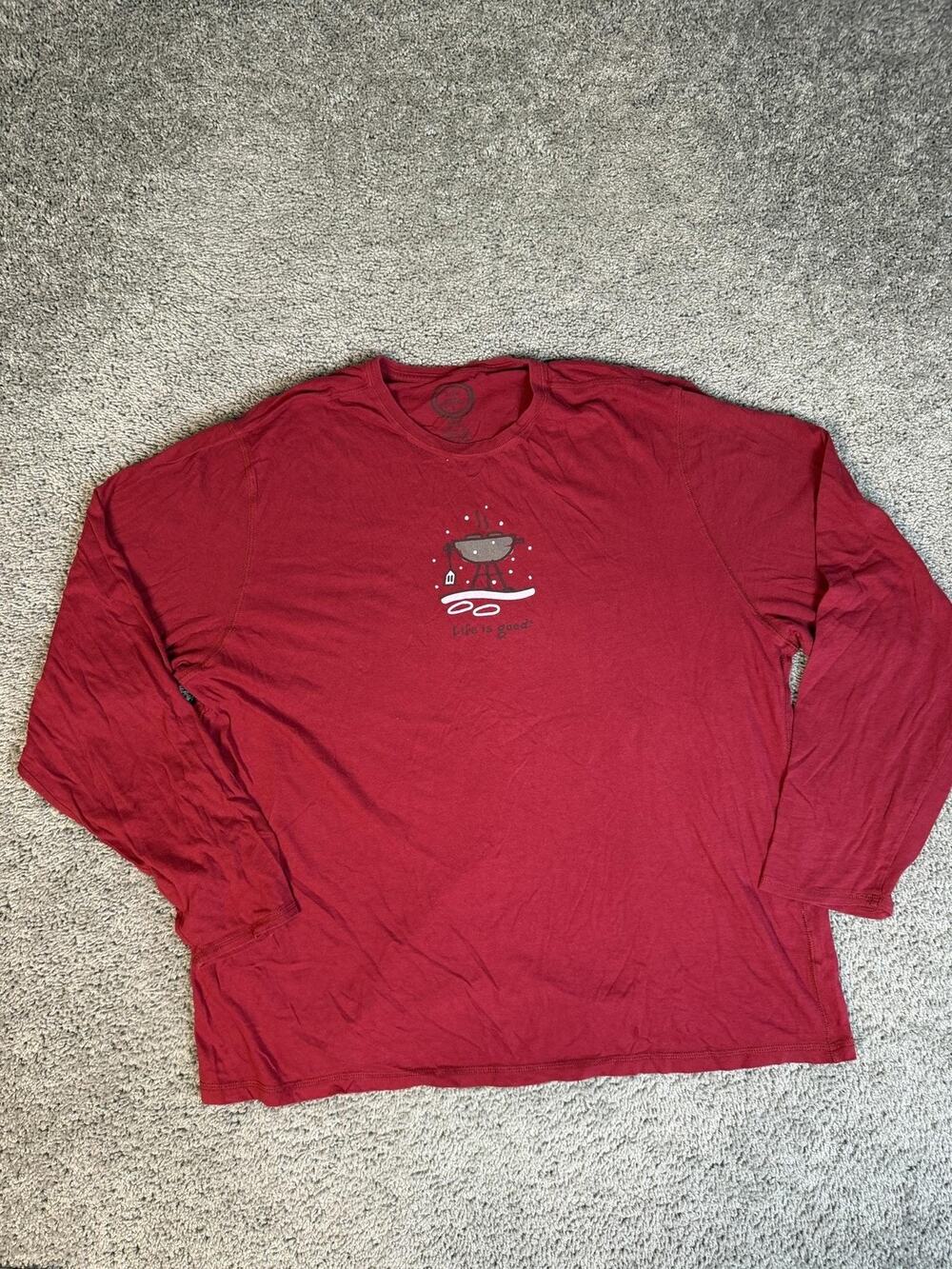 Life Is Good Pajama Top Mens 2XL Red Winter BBQ Barbeque Logo Sleepwear